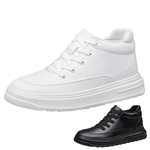 Zapatillas deportivas de skate para hombre, de caña media, de cuero, con aumento de altura interno, suela gruesa, plataforma, con cordones - Product Image 2