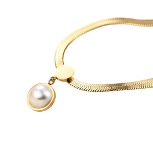 Collar de Cadena de Serpiente Estilo Europeo Americano, 8MM, con Colgante de Perla de Imitación Dorada, Cadena para Clavícula, Regalo, Uso Diario - Product Image 5