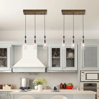 Lustre rectangulaire unique à 3 lumières avec accents en bois Suspension en verre pour salle à manger