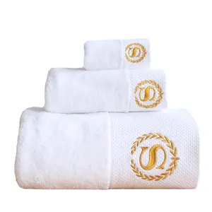 5 Sterren Hotel Handdoeken Wit Custom Logo Badkamer Linnen 100% Katoenen Gezicht Handbad Hotel Handdoek Set