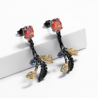 Bijoux exquis KYED0884 boucles d'oreilles Vintage fines, brindille Unique plaqué noir rouge Zircon style gothique pour femmes