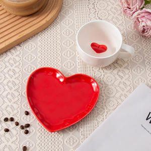 Chaozhou White <b>Coffee</b> <b>Cup</b> With Red <b>Saucer</b> Set Solid Color Durable Home Use - Product Image 3