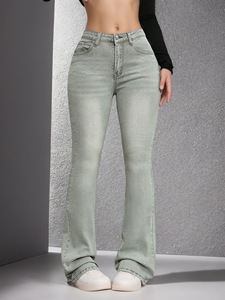 Vaqueros acampanados elásticos de mezclilla para mujer, de talla estándar europea y americana, personalizados, populares y a la moda. - Product Image 2