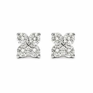 Pendientes Elegantes con Trébol de Cuatro Hojas, Oro Blanco Sólido de Dieciocho Quilates, con Ocho Diamantes Redondos Brillantes Cultivados en Laboratorio - Product Image 4
