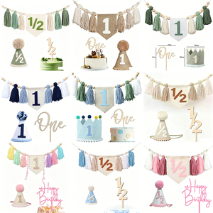 Driedelige set Verjaardagsfeestje Achtergrond Wanddecoraties Kinderdecoraties voor 1-jarigen Kronen Kaartinzetstukken Hot Selling - Product Image 1