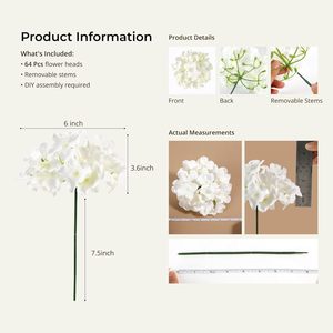 Auihiay <span class=keywords><strong>64</strong></span> Piezas de Cabezas de Flores de Hortensia Artificiales con Tallos para Bodas, Baby Showers, Fiestas, Decoración del Hogar y Jardín - Product Image 3