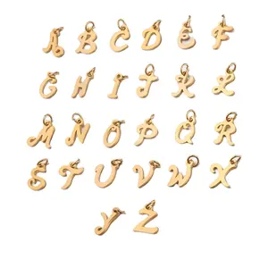 gold plated non tarnish stainless steel letters charms pendant cursive english letter charm initials for bracelet necklace