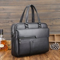 Sac à bandoulière en cuir de vachette noir grainé, style mode, pour ordinateur portable, mallette pour homme d'affaires