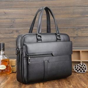 Sac à bandoulière en cuir de vachette noir grainé, style mode, pour ordinateur portable, mallette pour homme d'affaires - Product Image 2