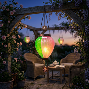Lanterna a Mongolfiera Solare Colorata, Luce Solare Sospesa in Metallo e Vetro per Giardino, Cortile, Decorazione Esterna - Product Image 6