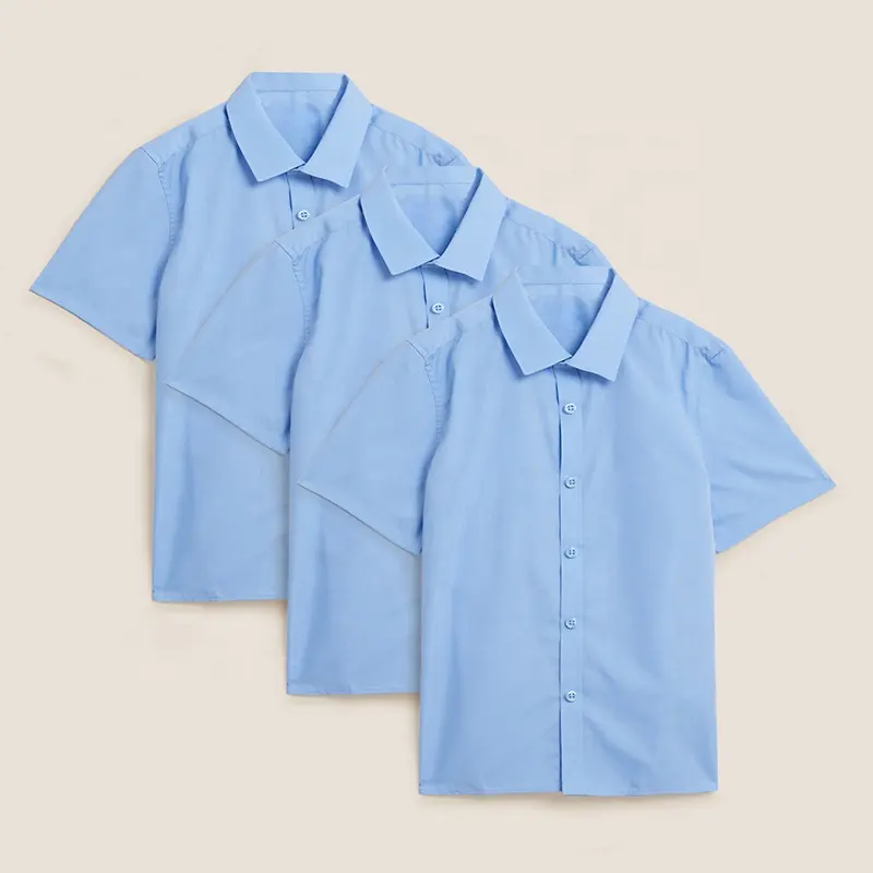 Nouveaux modèles d'uniformes d'école primaire britannique en vente uniforme scolaire chemise bleu clair pour enfant