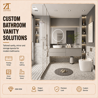 Ensemble de meuble-lavabo suspendu gris mat moderne Elite avec comptoir en terrazzo et miroir LED circulaire pour projet de villa - Offre spéciale