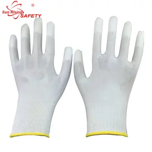 SRsafety 13 ถุงมือเคลือบไนลอนสีขาว Pu ถุงมือนิรภัยราคาถูกและมีคุณภาพสูง ถุงมือทํางานป้องกัน