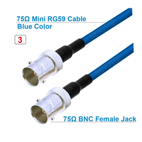 Câble Mini RG59 75 Ohm HD SDI BNC vers BNC Mâle/Femelle Noir/Bleu 75-2.5 1855A Pigtail pour Caméra Vidéo HD-SDI/3G-SDI/4K CCTV