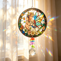 Attrape-soleil rond Art Déco en verre coloré avec gouttes de cristal, personnalisable avec logo OEM/ODM disponible en gros