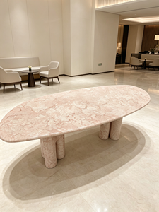 Mesa de Comedor Ovalada de Mármol para 2 Personas, Mesa de Comedor con Pedestal de Piedra Natural, Muebles de Diseño Moderno para Villa, Hotel, Apartamento - Product Image 5