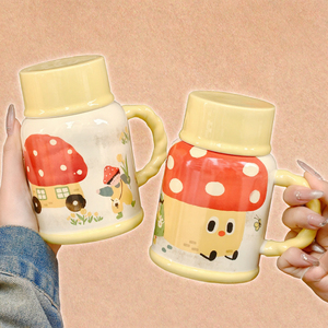 Cute <b>Large</b>-Capacity Ceramic <b>Mug</b> with Cartoon Design Water Kettle and Lidded Spoon for Girls Perfect Birthday Gift or Souvenir - Product Image 3
