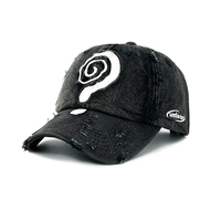 Gorra de béisbol de mezclilla vintage desgastada con bordado de signo de interrogación en espiral, estilo Dad Hat lavado, visera rasgada, gorra de sol streetwear, logotipo personalizado