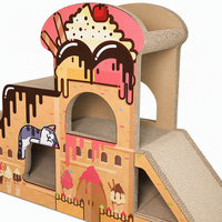 Griffoir pour chat Château de Glace, Maisonnette pour chat en carton à 3 niveaux avec toboggan, berceau et dessus en forme de coupelle, Mobilier de jeu pour chat