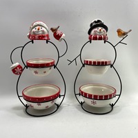 Bols à bonbons en forme de bonhomme de neige en céramique peints à la main avec support en métal