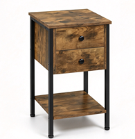 Table de chevet rustique à 2 tiroirs, table de chevet industrielle avec étagère de rangement ouverte, table d'appoint en bois et métal pour chambre à coucher
