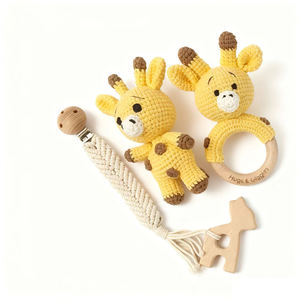Ensembles de jouets de <span class=keywords><strong>dentition</strong></span> en bois pour bébé, jouets animaux mignons en coton 100% biologique, hochet de <span class=keywords><strong>dentition</strong></span> en bois - Product Image 3