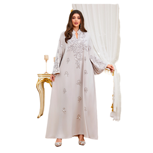 Zaynab Women's Modest Muslim <b>Eid</b> Abaya <b>Dress</b> Custom Made <b>Long</b> Sleeve Kimono Floral Pattern Breathable Polyester Arabic Design - Product Image 1