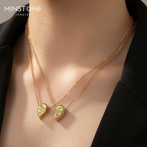 Minstone Custom 18k placcato oro gioielli fatti a mano delicati personalizzati collana con ciondolo a cuore diviso regalo amichevole per il miglior amico - Product Image 3