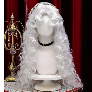 Peluca de Cabello Rizado Largo con Ondas, Estilo Lolita para Halloween, Sin Pegamento, Fibra Kanekalon, Encaje Transparente, Color Blanco Reina - Product Image 5