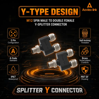 Adaptateur M12 en Y personnalisé, connecteur Y à 5 broches mâle vers double femelle, joint fileté autobloquant, adaptateur M12 en Y à trois voies