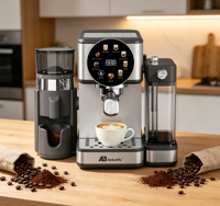 Anbolife All-in-One Espresso-Kaffeemaschine 20 Bar Eingebauter Mahlwerk Milchtank Kaffeepads Gemahlen OEM ODM
