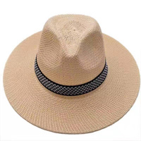 Chapeau de paille Panama Fedora en polyester avec logo personnalisé brodé, pare-soleil d'été pas cher en gros