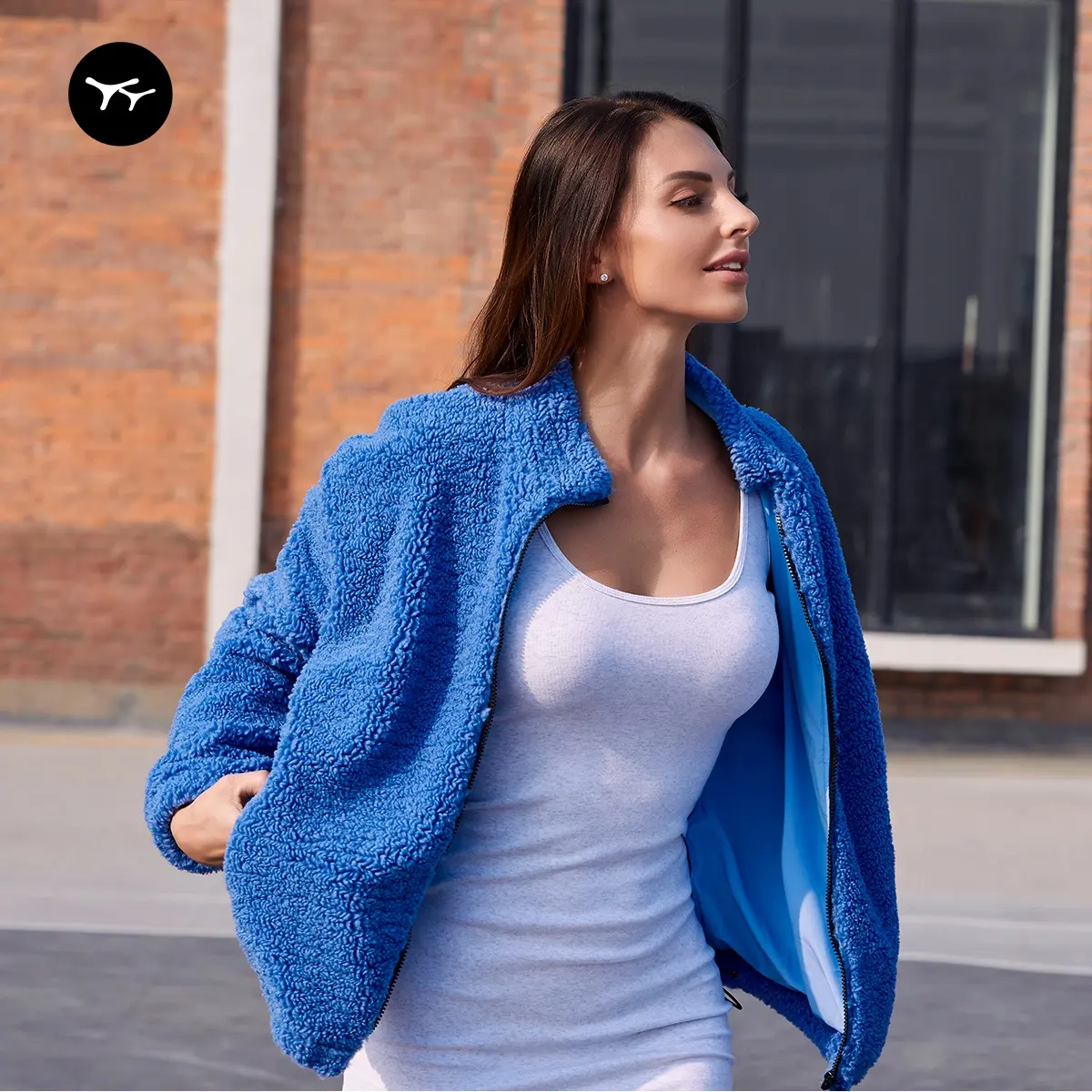 Women Fashion Royal Blue Zipper Coat Fitness Workout Yoga hoodie Jacket Gym Sports Running Zipper Long Sleeve Yoga lamb leather