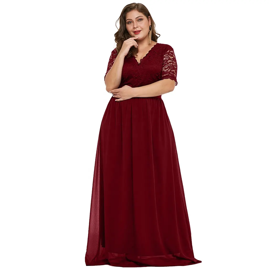 Women Long Maxi Swing Summer Plus Size Elegant Vintage Lace Floral Chiffon Formal Cocktail Evening Party Dress For Fat Lady