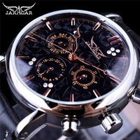 Reloj de Lujo para Hombre JARAGAR GMT939, Serie Cielo Azul, Diseño Elegante, Correa de Cuero Genuino, Automático, con Reserva de Energía