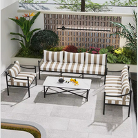 Conjunto de sofás para exteriores, silla de ocio de hierro forjado para patio, respaldo a rayas, combinación de mesa de centro, muebles minimalistas modernos