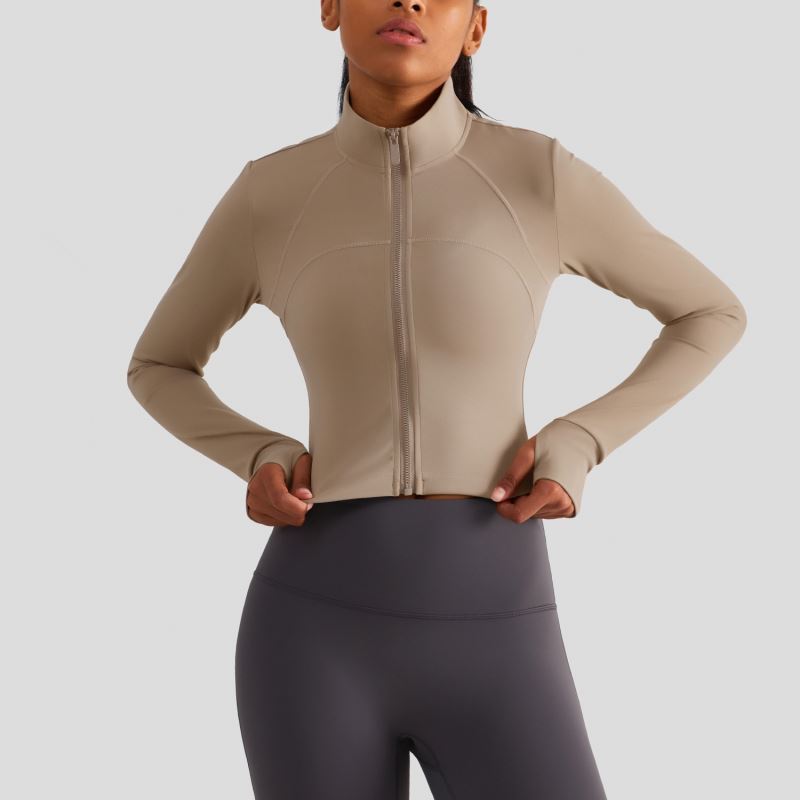 Women's Elastic Zipper Stand Collar Yoga Top Long Sleeved Sports Jacket for Fitness Training Temperament Running Suit