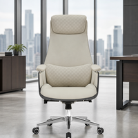Chaise de bureau ergonomique en cuir de qualité supérieure, dossier haut, pivotante, réglable, avec structure en chrome poli et support lombaire renforcé en acier