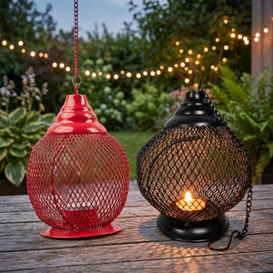 <b>Set</b> of 2 Metal Hanging Tea Light Lanterns Decorative Candle Holders with Hanging Chain for Balcony, Garden, Home & Festival - Product Image 6