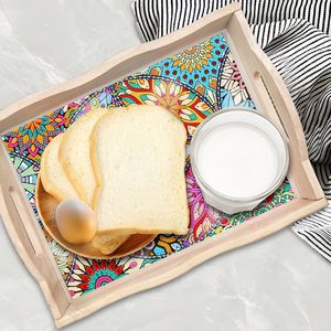 LS new big Size Diamond painting Dining Plate DIY Handmade Square Wooden Tray mandala Diamond Decal painting - Product Image 6