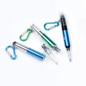 משולב 4 ב 1 עט חרט ballpen LED אור עט עם carabiner באר פותחן טלפון בעל