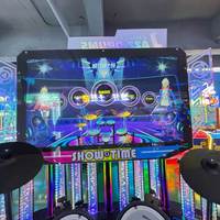 Machine de jeu musicale interactive 'Crazy Jazzy Drums' avec éclairage LED coloré, fonctionnant à pièces, pour divertissement en arcade, dotée de plusieurs zones de jeu