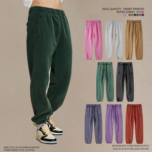 Wholesale High Quality Men's 360g Velvet Batik Vintage Bunched Sports Pants Mid Waist Custom Loose Formal Casual Design Colored - Product Image 5