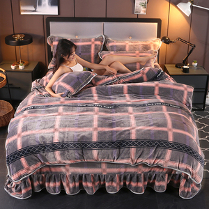 Sunny Dệt Mới Nóng Bán Lông Cừu Vải In 4 Mảnh Quilt Cover + Ga Trải Giường + Gối Phong Cách Bộ Đồ Giường - Product Image 4