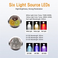 Lampe torche LED UV à six sources lumineuses en alliage d'aluminium, rechargeable par Type-C, 350 lumens, pour l'inspection des bijoux en jade