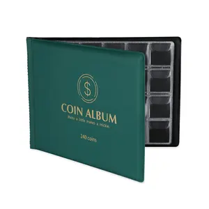 Koleksi koin 240 kantung perlengkapan buku koleksi koin pemegang Album untuk kolektor PVC cap emas 1 Warna Penjaga koin MIYO