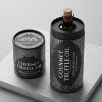 Tube en papier d'art estampé argenté de luxe pour huile de truffe gastronomique et condiments de spécialité avec insert de protection personnalisé