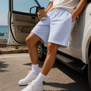 Pantalones Cortos Seersucker Personalizados para Hombre, Rayados, Estilo Costero, Ropa de Verano Informal, Fabricante OEM ODM de Marca Privada - Product Image 1