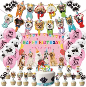 Cartel de fondo para fiesta de cumpleaños de perro, pancartas, guirnalda, adornos para pasteles y globos para niña, niño, perros, suministros de decoración para fiesta de cumpleaños