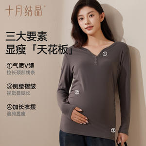 Camiseta térmica de maternidad con cuello en V de punto transpirable estilo faja para mujer, colección Otoño-Invierno, October Crystalline - Product Image 3